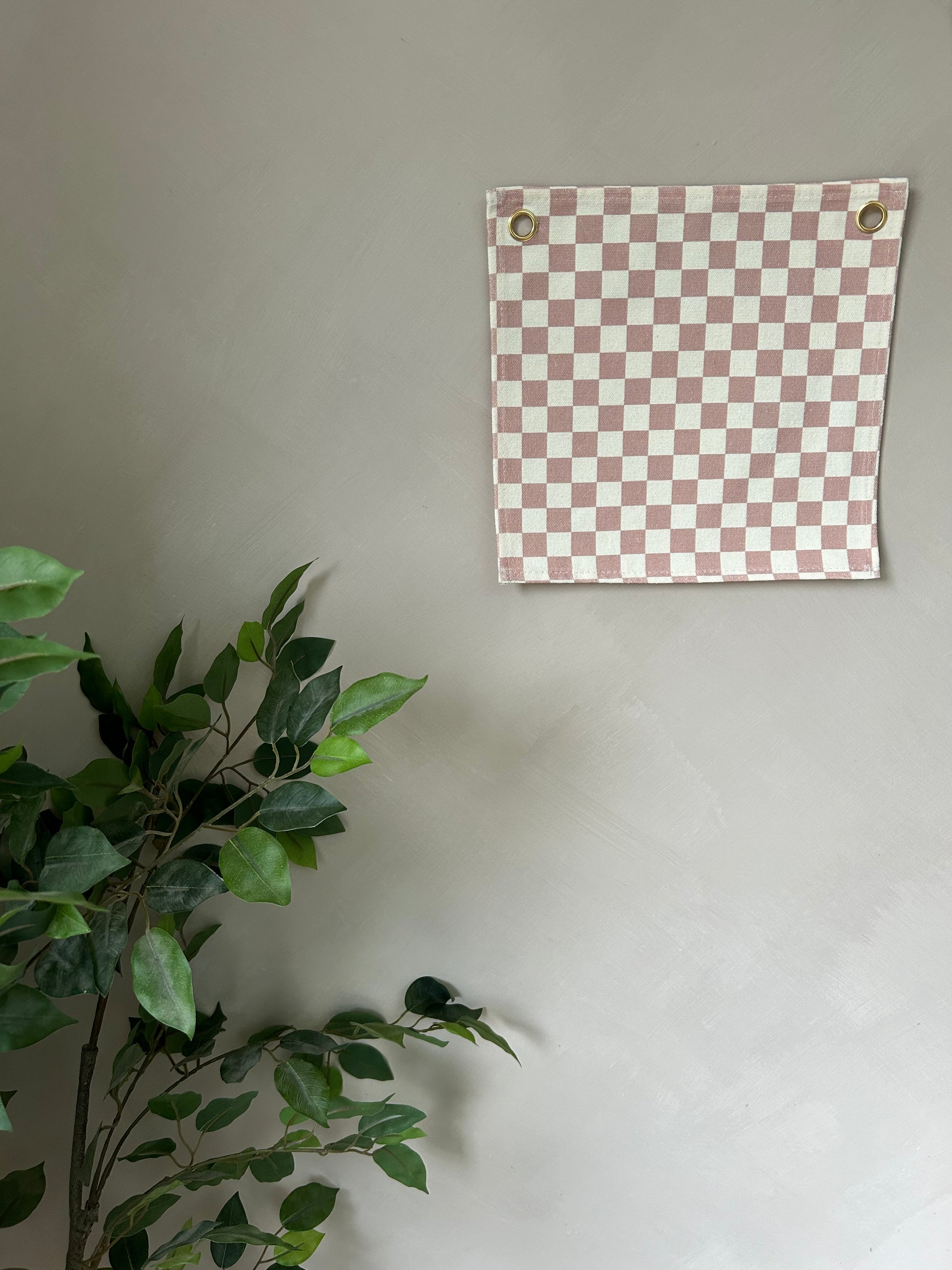 pink checkerboard wall flag