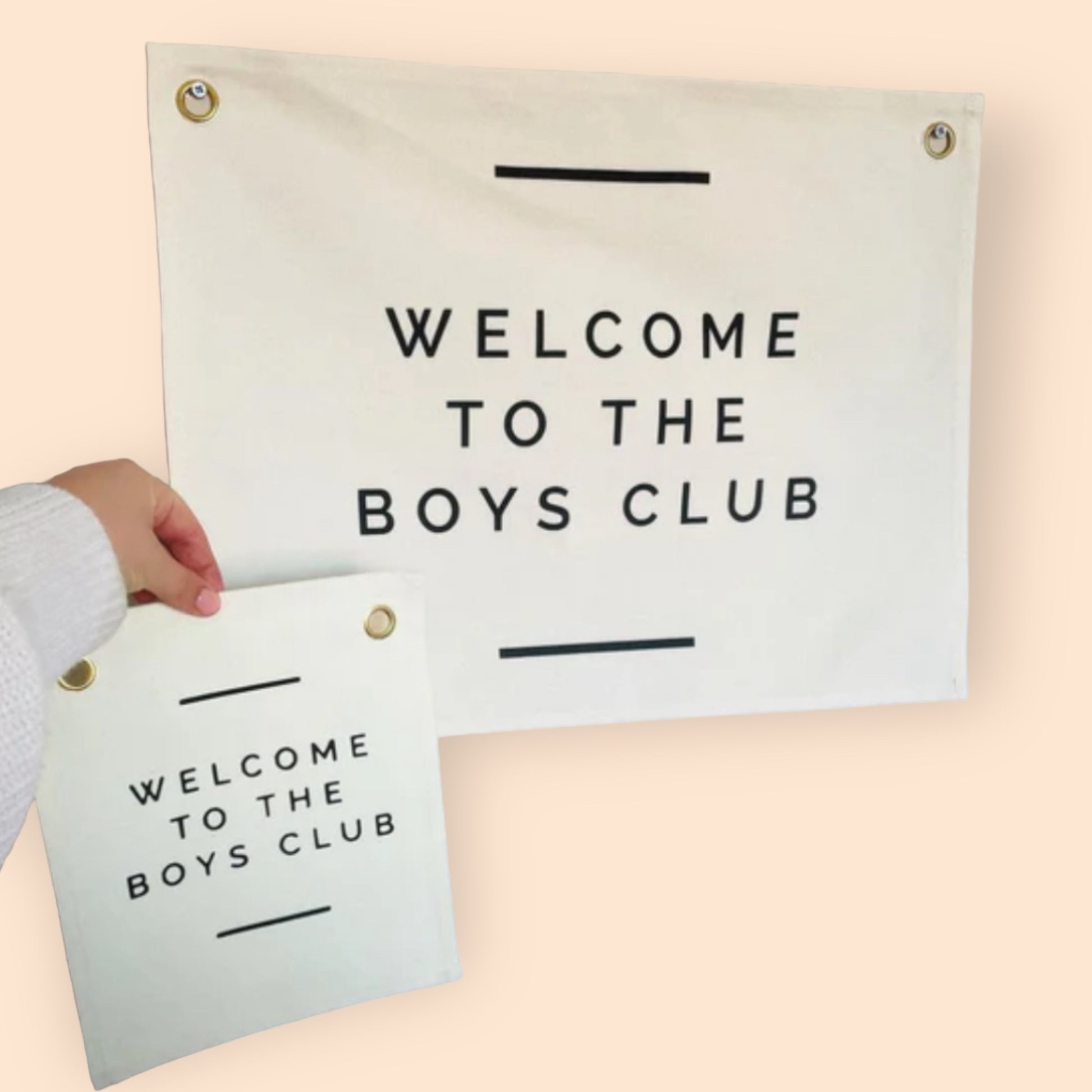 wall flag with welcome to the boys club on it